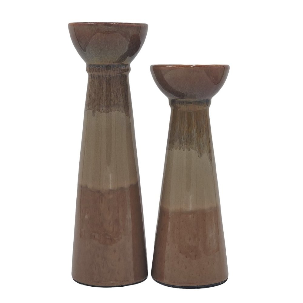 Brown Drip Glazed Candle Holders 2pc